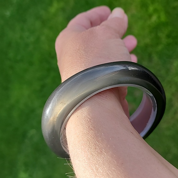 Vintage 80s Smoky Lucite Bangle Bracelet Mod Retro GoGo Translucent - Picture 15 of 15